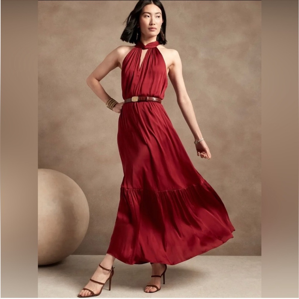 Banana Republic Red Halter Maxi Dress